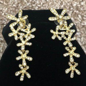 Gold with White Crystal Floral Drop Earrings